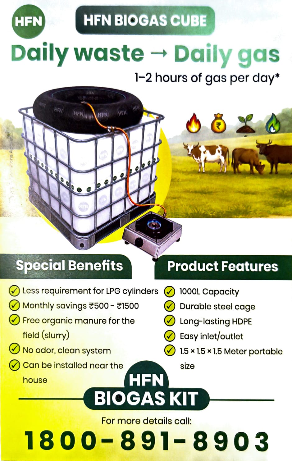 HFN BioGas Cube setup at a rural farm